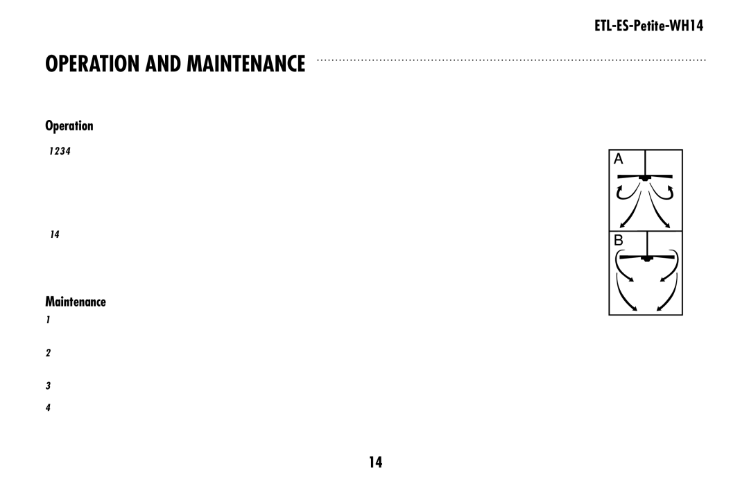 Westinghouse ETL-ES-Petite-WH14 owner manual Operation And Maintenance 